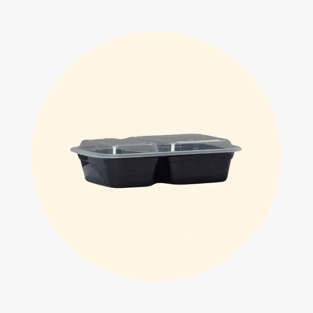 32 oz Rectangle 2 Compartment Black Meal Prep Containers With Lids