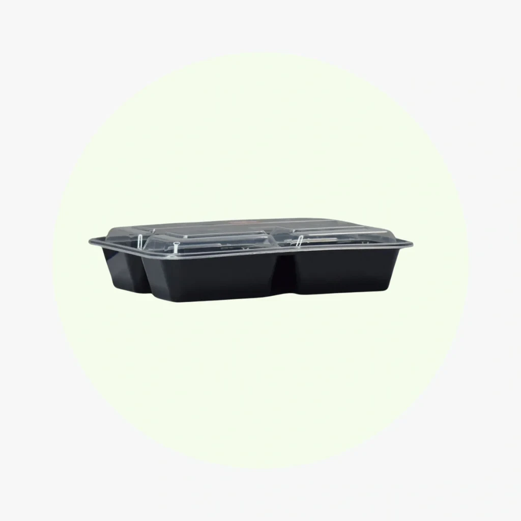 32 oz Rectangle 3 Compartment Black Meal Prep Containers With Lids