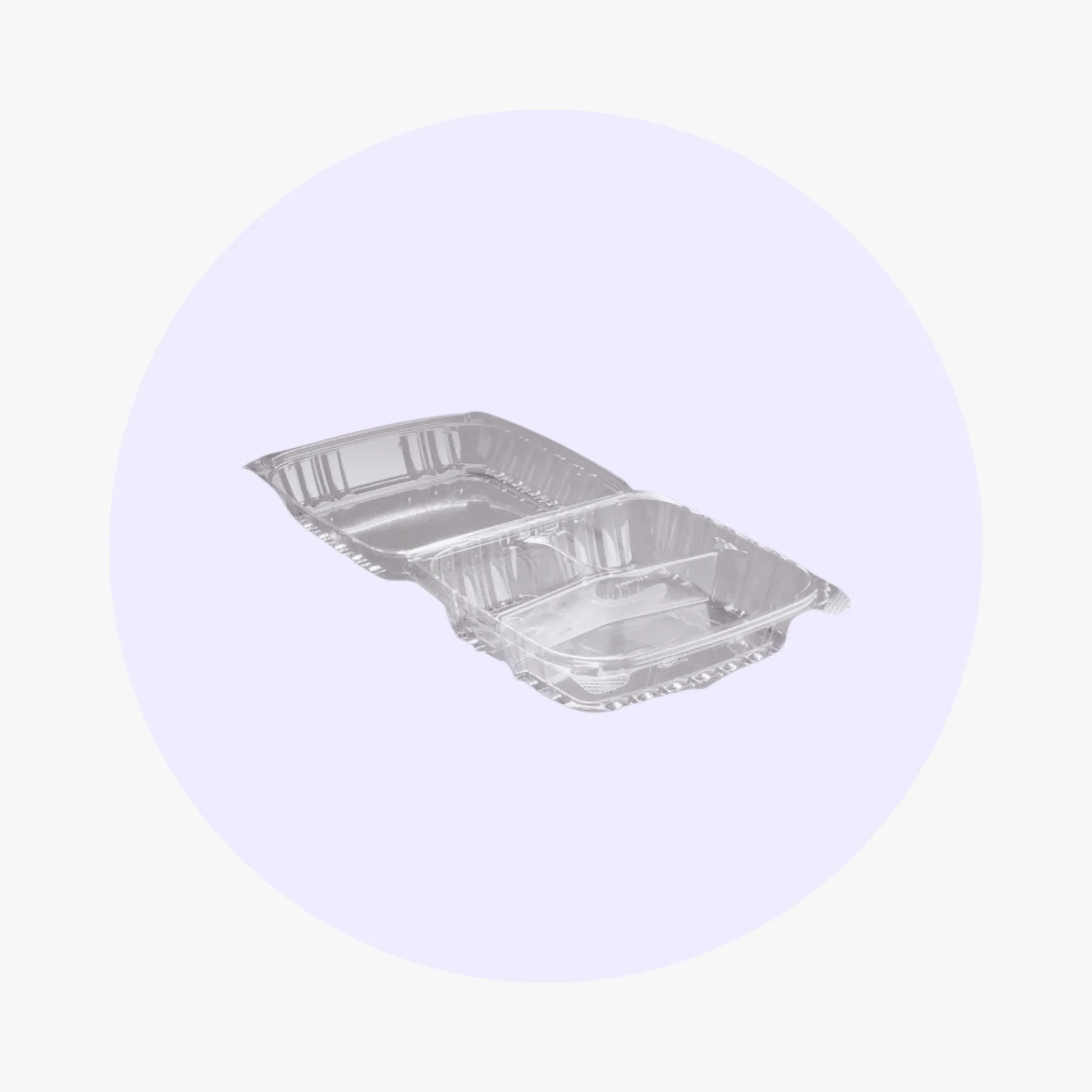 8" x 8" Clear 3 Compartment Hinged Lid Containers