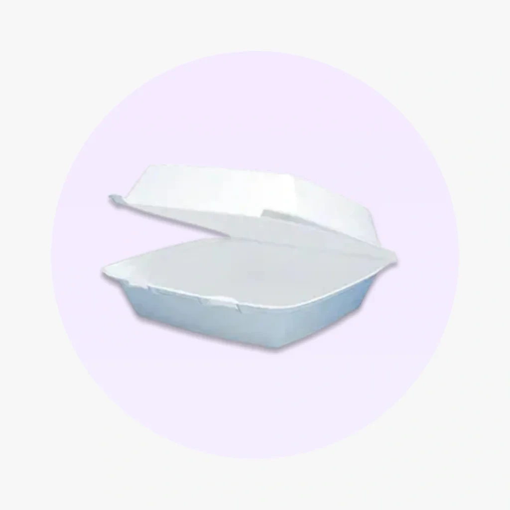 8" x 8" x 3" White Foam Take Out Container with Hinged Lid