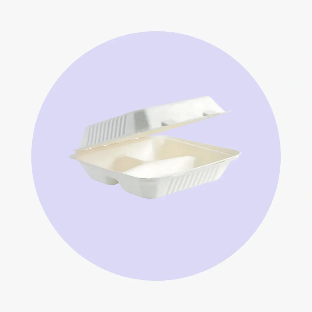 9" x 9" x 3" No PFAS Added Natural Bagasse Blend Take-Out Container Three Compartment