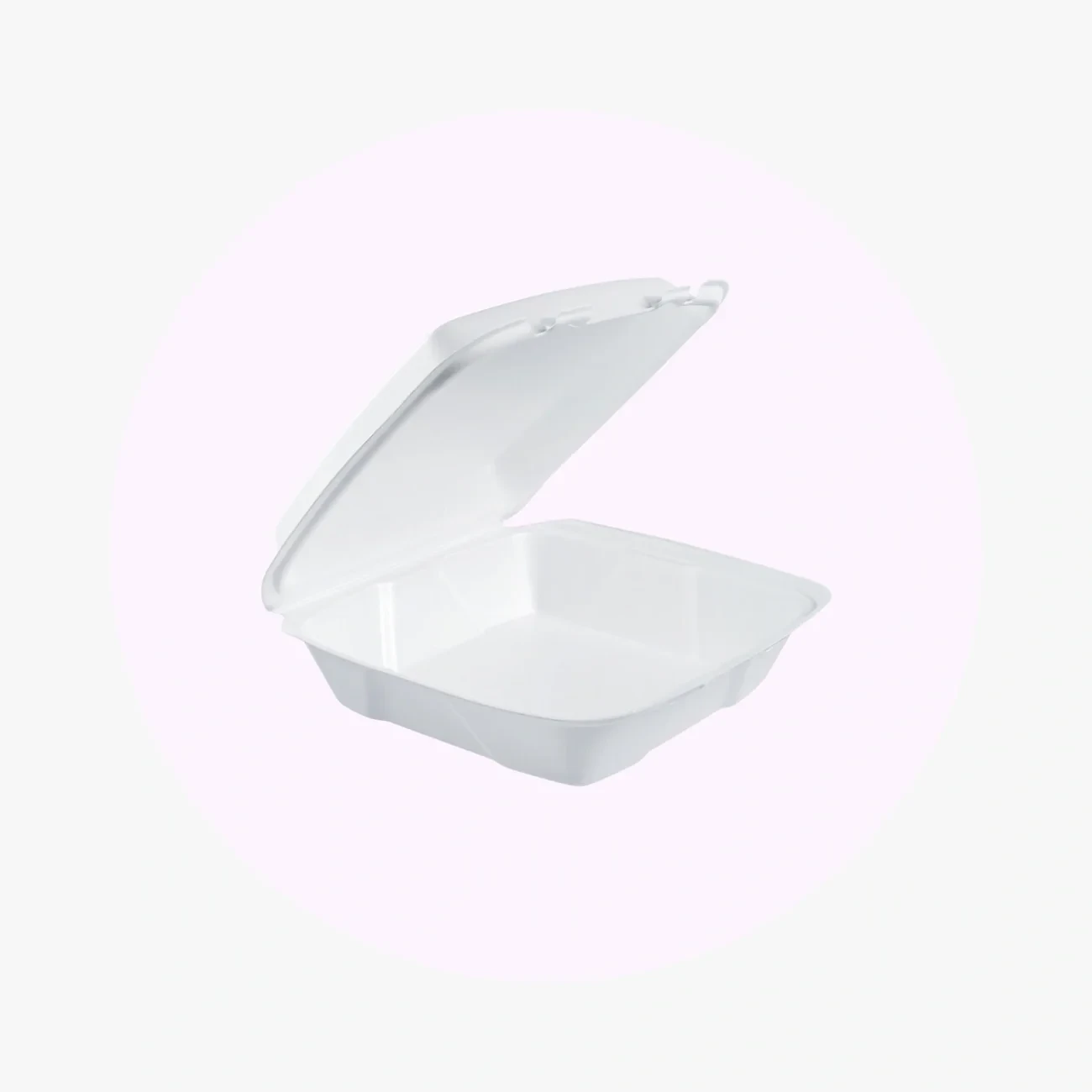 9" x 9" x 3" White Foam Take Out Container with Hinged Lid